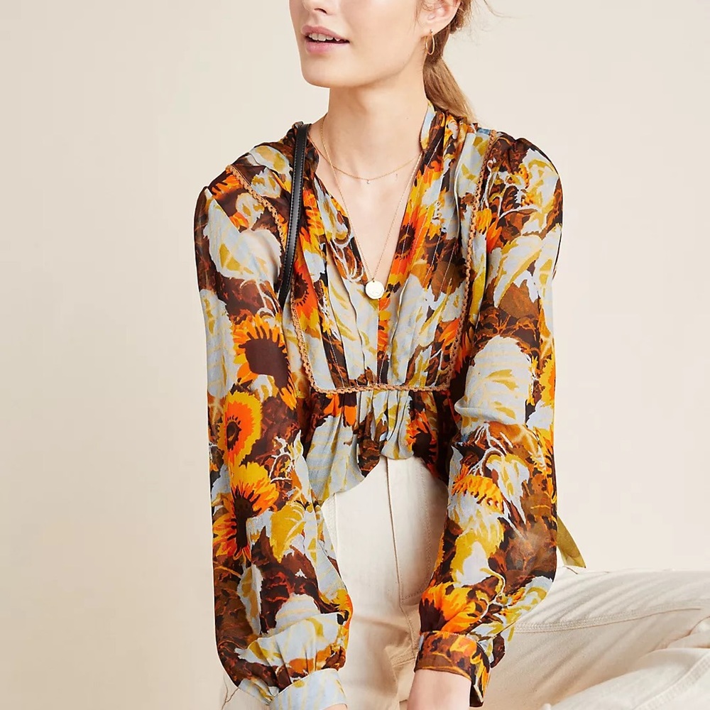 Anthropologie NWT Cordelia Pleated Peasant Blouse | Plus Size 2X